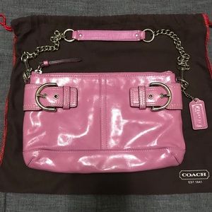 Coach pink patent leather chain handle handbag